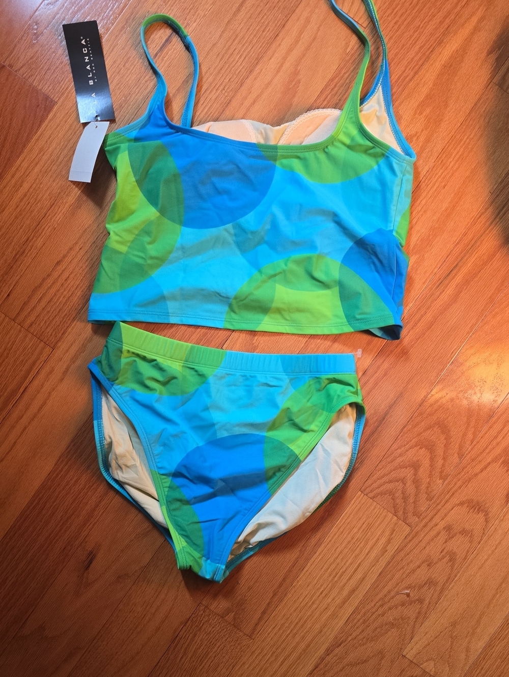 La Blanca Blue & Green Tankini Set with Circular Print